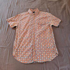 Men's J Crew Floral Short Sleeve Button Down, Salmon/Blue, Size M